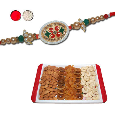 "RAKHIS -AD 4290 A (Single Rakhi) , Dryfruit Thali - RD1000 - Click here to View more details about this Product